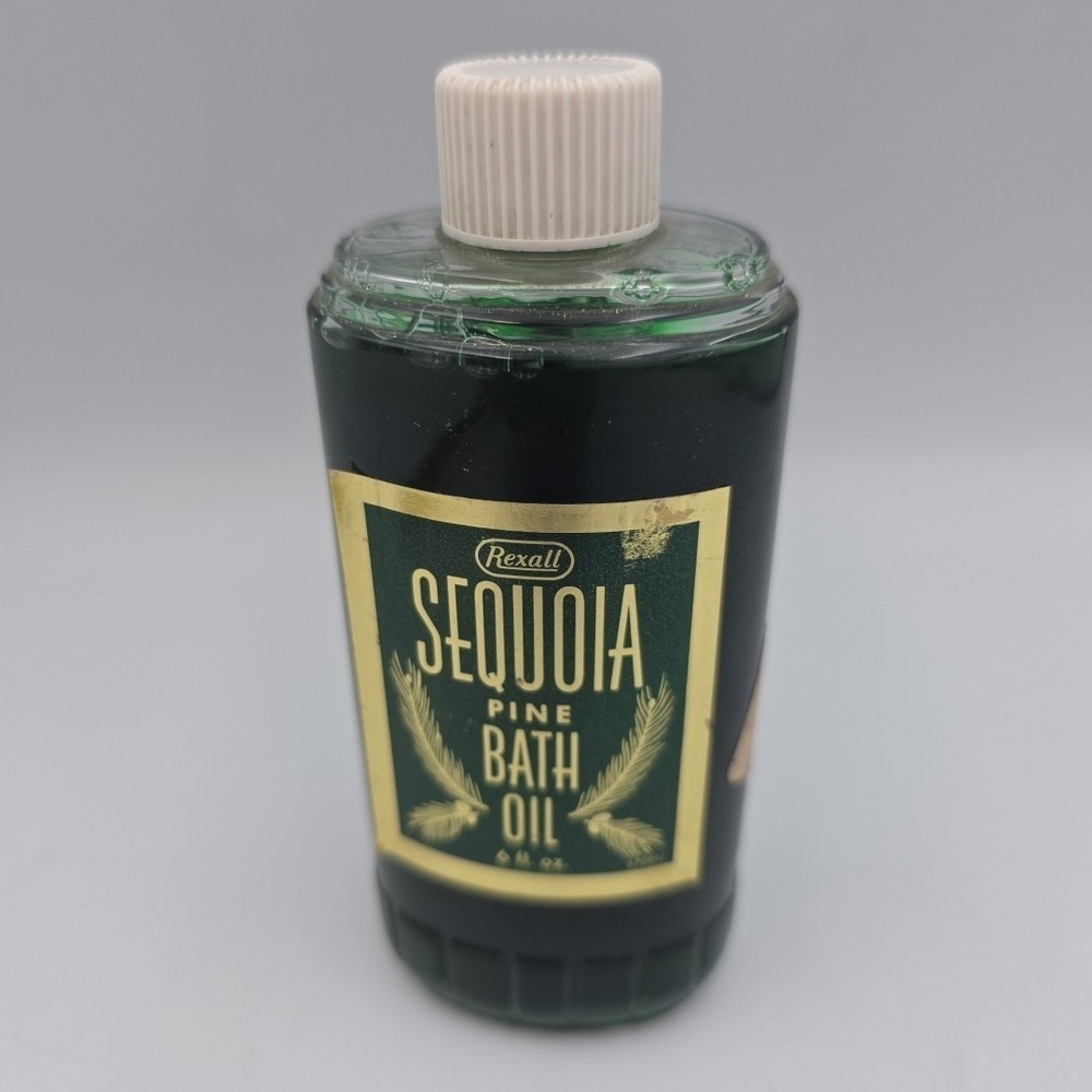 Vtg Rexall Sequoia Pine Bath Oil Glass 6 fl. oz. Bottle Sealed